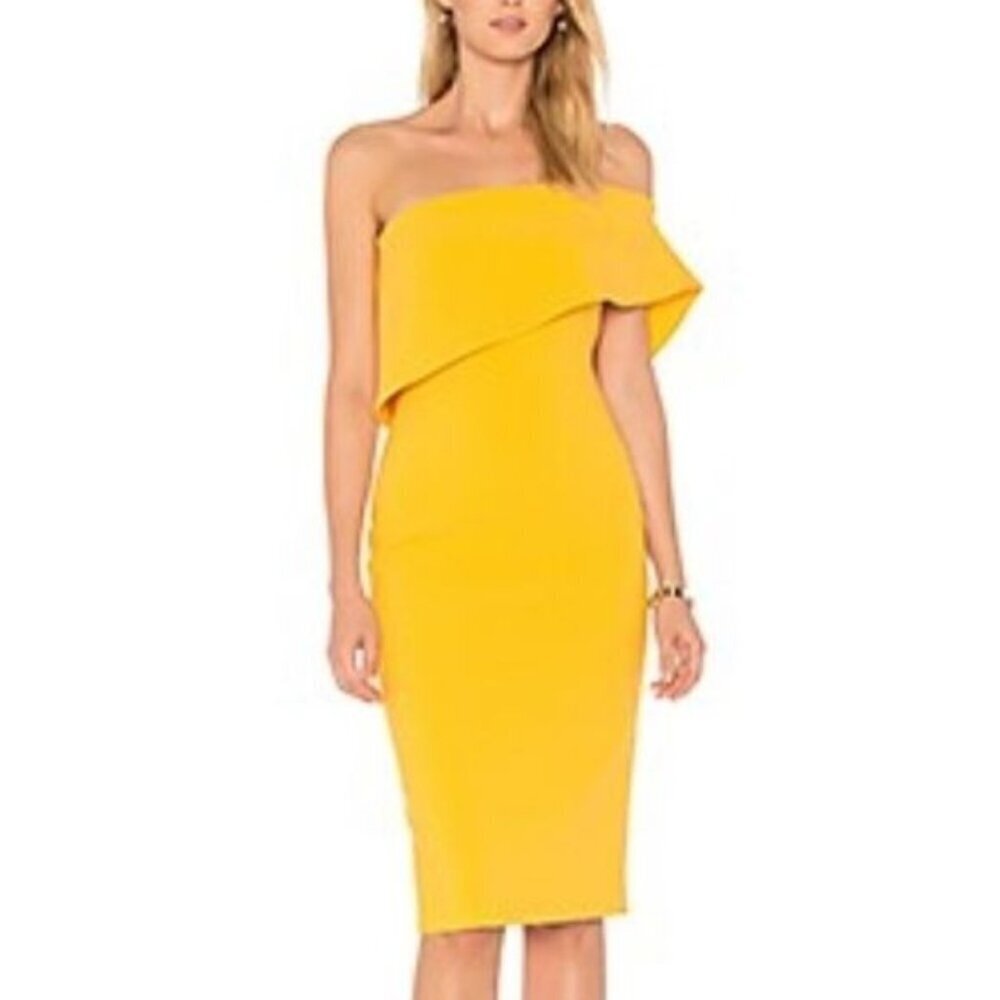 LIKELY Driggs Dress Goldenrod Yellow Strapless Revolve Cocktail Midi Size 8 NWT